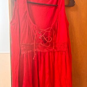 Women's Red Lace-Up Long Sleeve Top